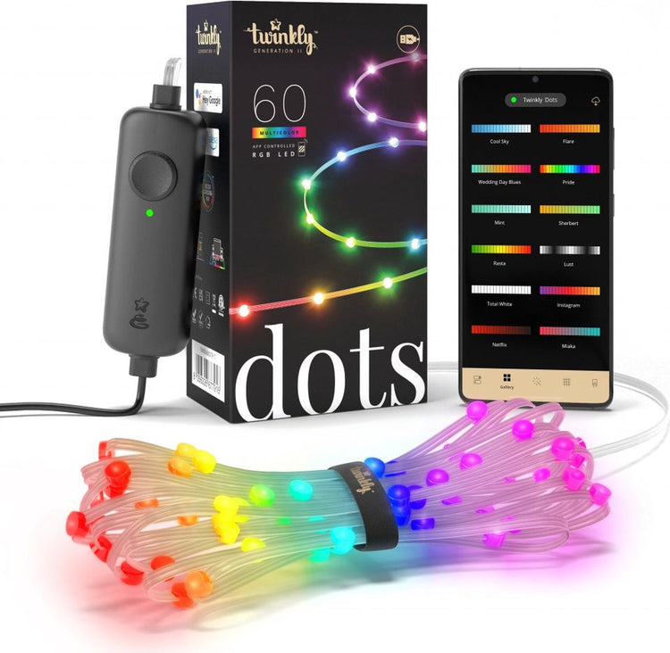 Twinkly dots – cordon lumineux LED flexible contrôlé par application 60 RVB (16 millions de couleurs) fil transparent de 3 mètres