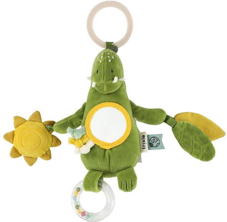 Trixie Mr. Dino jouet d'activité suspendu – 3 mois et plus – avec anneau à perles, cordon de traction pour miroir