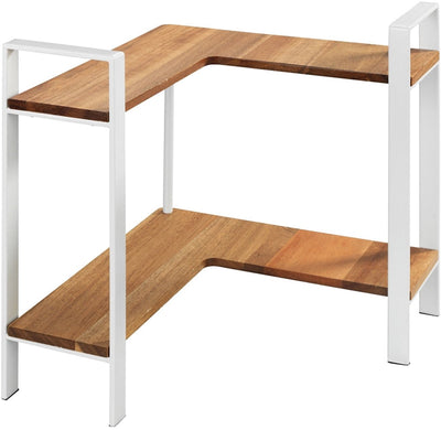 Wenko étagère de cuisine modèle lou d'angle en acier blanc mat et bois d'acacia certifié FSC 30x33x30cm - 2 niveaux - étagère de cuisine sur pied - organisateur de cuisine