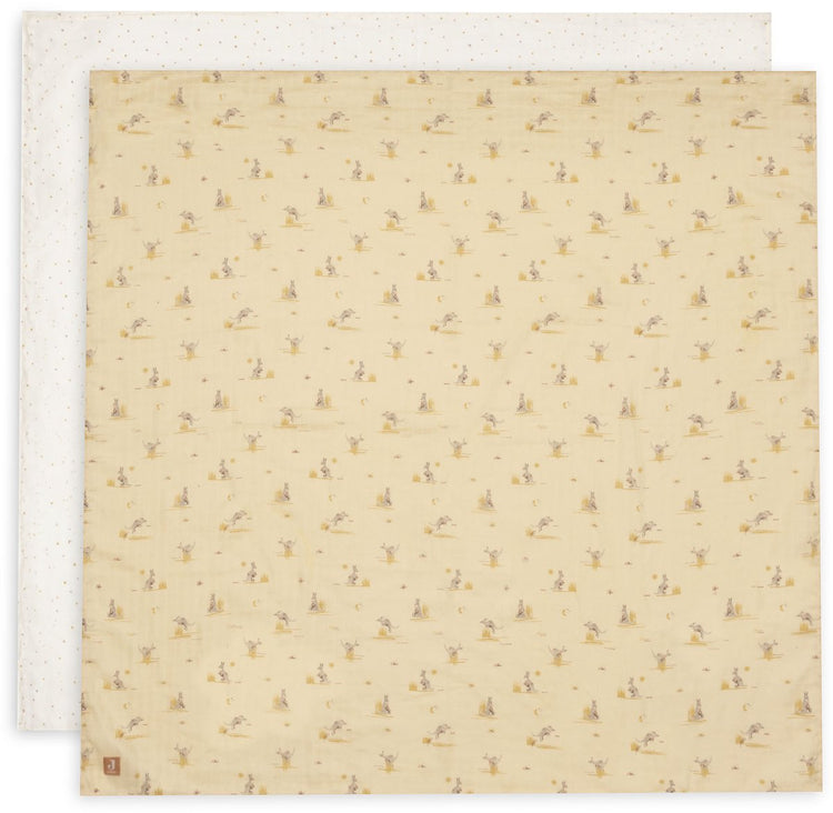 Tissu hydrophile Jollein grand - 115x115cm - racines de kangourou - 2 pièces