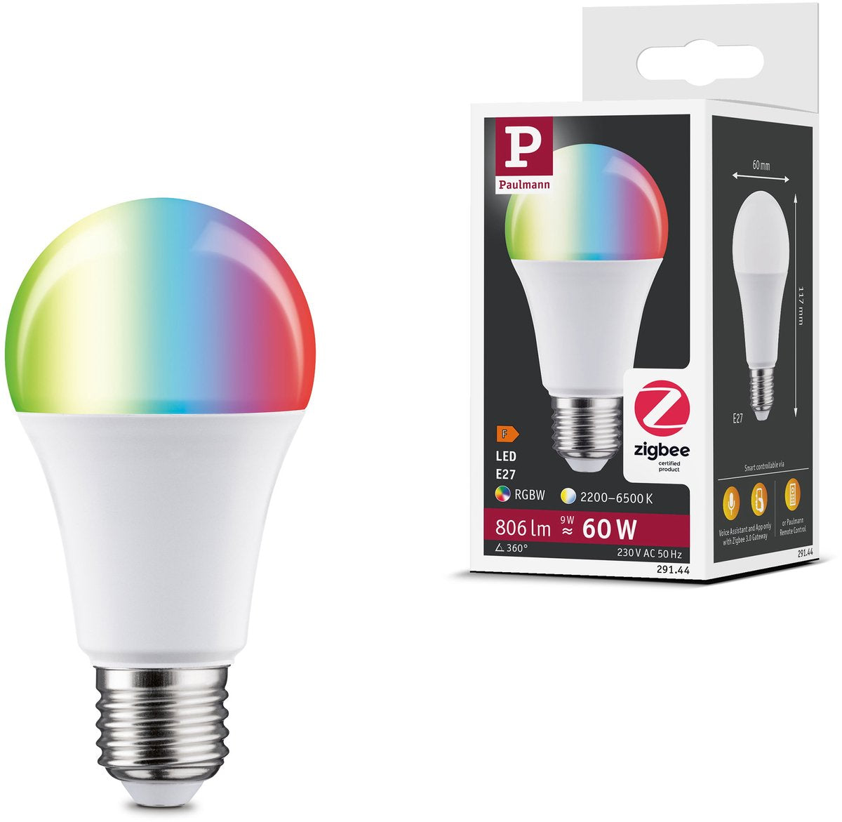 Paulmann Standard 230V Smart Home ZigBee 3.0 Ampoule LED E27 806LM 9W RGBW+ Dimmable Mat