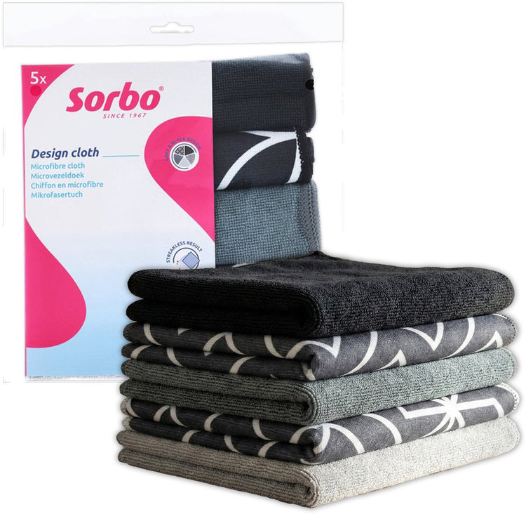 Sorbo gris noir – chiffons microfibres – 5 pièces – sans traces, sans graisse – utilisation sèche et humide