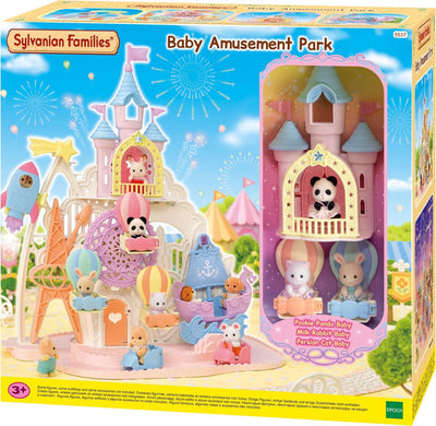 Sylvanian family 5537 parc d'attractions pour bébés - bateau à bascule - fusée - grande roue - château - 3 figurines de bébé