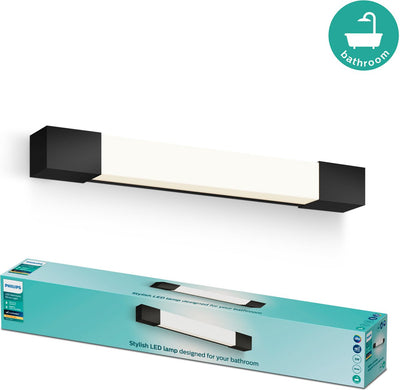 Philips LED Éclairage de miroir Philips Rover - résistant aux éclaboussures IP44 - 5W - lumière blanc chaud - lampe de salle de bain - rectangulaire - noir