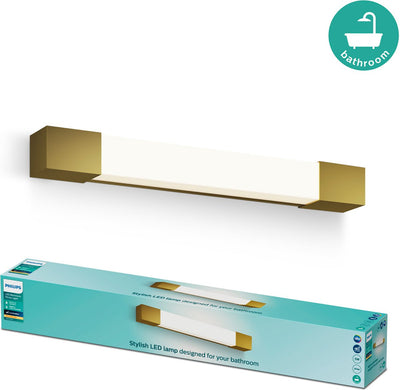 Philips LED Éclairage de miroir Philips Rover - résistant aux éclaboussures IP44 - 5W - lumière blanc chaud - lampe de salle de bain - rectangulaire - couleur laiton