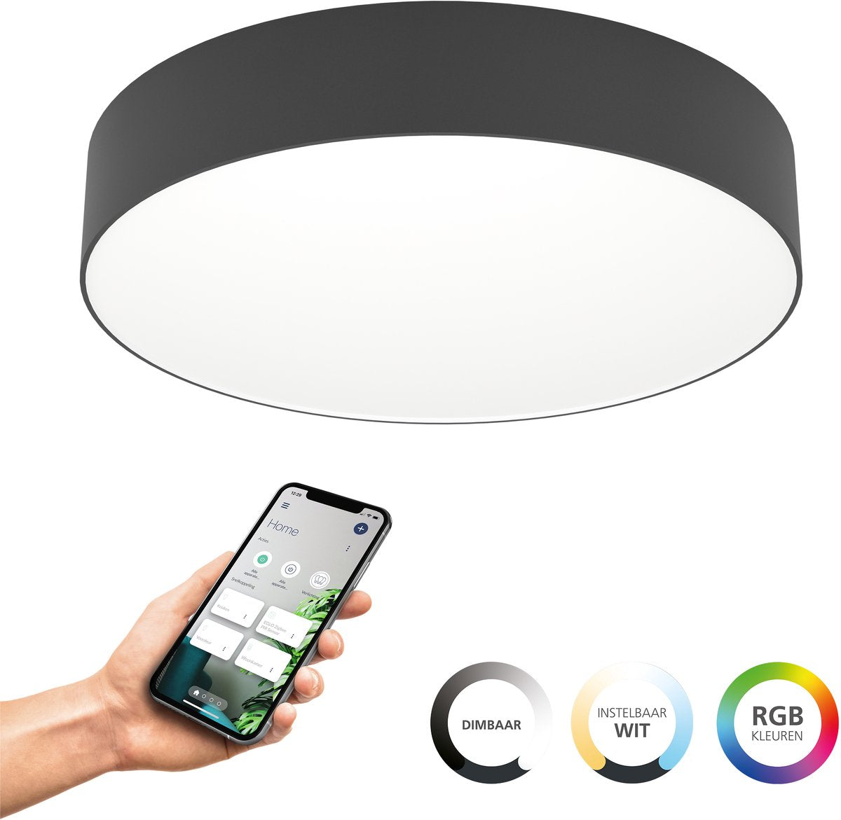 Plafonnier intelligent Eglo connect.z gallizzi-z - LED - ø 39 cm - noir et blanc - lumière blanche RGB réglable - dimmable - zigbee
