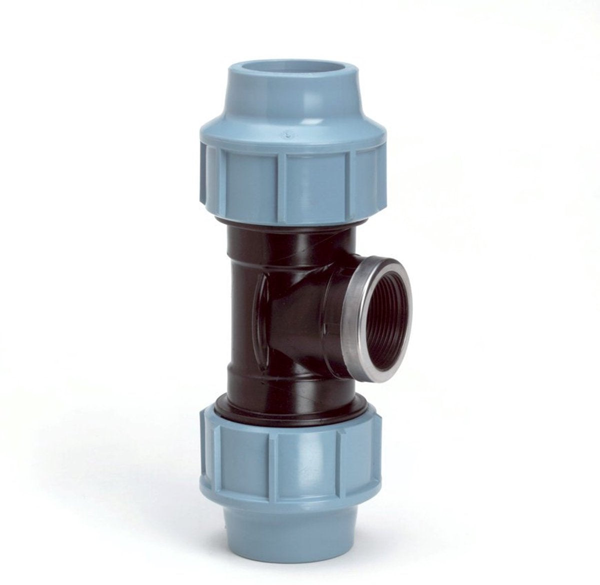 Té fileté Unidelta Tyleen 90° 63 mm x 2 x 63 mm 2x collier x filetage interne Kiwa (16 bar)