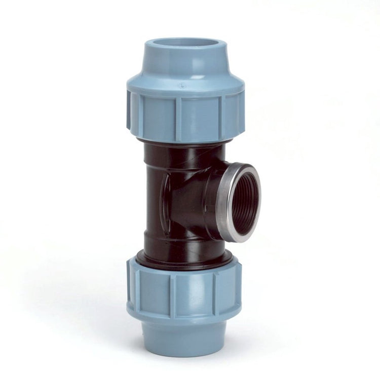 Té fileté Unidelta Tyleen 90° 63 mm x 2 x 63 mm 2x collier x filetage interne Kiwa (16 bar)