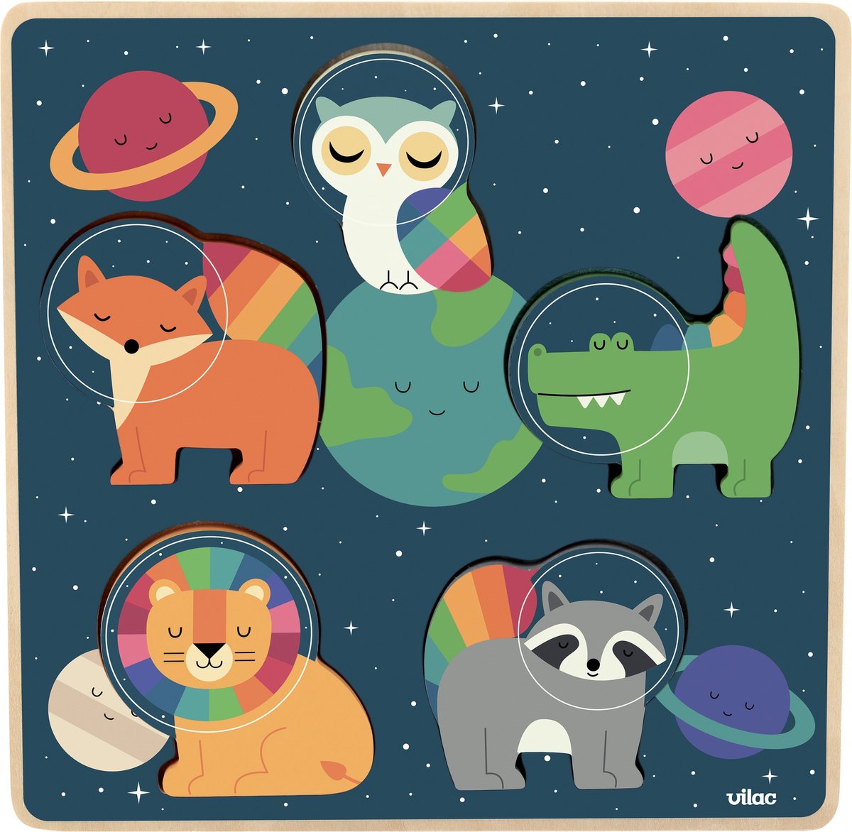 Vilac puzzle en bois animaux de l'espace andy westface jouets éducatifs.
