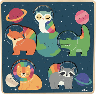 Vilac puzzle en bois animaux de l'espace andy westface jouets éducatifs.