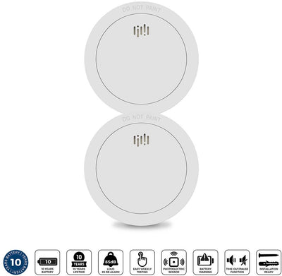 Détecteur de fumée Alecto SD1030 2x - détecteur d'incendie avec batterie pendant 10 ans et design élégant - conforme aux normes européennes - 2 pièces