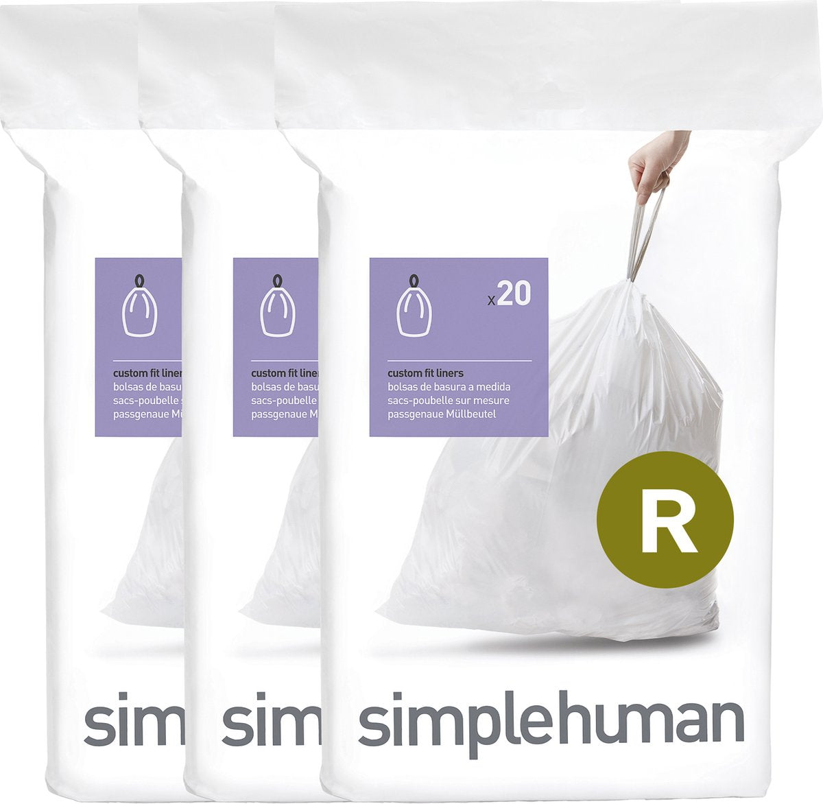 Sacs poubelle Simplehuman code r - 10 litres - 60 pièces - avec cordon de serrage - blanc