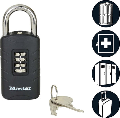 Cadenas Masterlock et serrure à combinaison en 1 - serrure unique avec code numérique et clé - serrure à combinaison - cadenas - serrure principale 656eurdblk