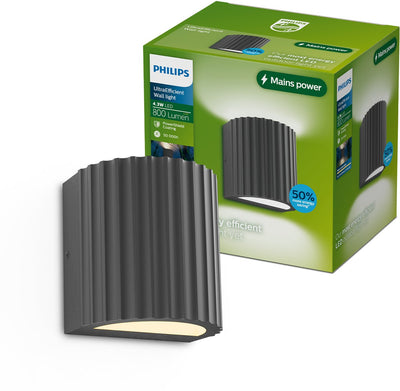 Philips LED Applique Philips Zyra - éclairage extérieur - brille dans deux directions - lumière blanc chaud : 2700k - anthracite - aluminium - revêtement Powershield - longue durée de vie
