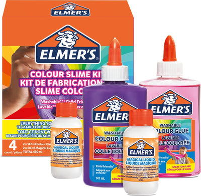 Pack de slime coloré d'Elmer | les matériaux visqueux contiennent de la colle PVA de couleur lavable | différentes couleurs | avec activateur de slime liquide magique | Pack de slime 4 pièces