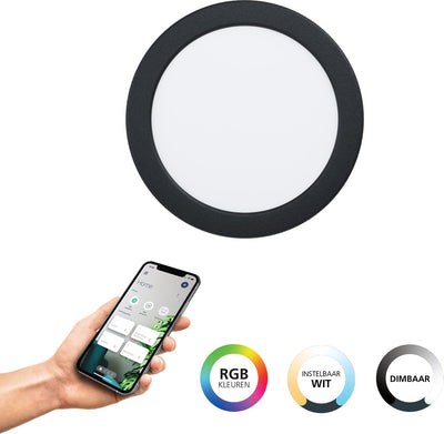 Spot encastrable intelligent Eglo connect.z fueva 6-z - salle de bain extérieure - LED - ø 16,8 cm - noir - lumière blanche RGB orientable - dimmable - zigbee