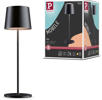 Lampe à batterie Paulmann Gilo IP44 dimmable 2700K noir mat