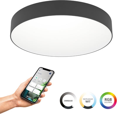 Plafonnier intelligent Eglo connect.z gallizzi-z - LED - ø 49 cm - noir et blanc - lumière blanche RGB réglable - dimmable - zigbee