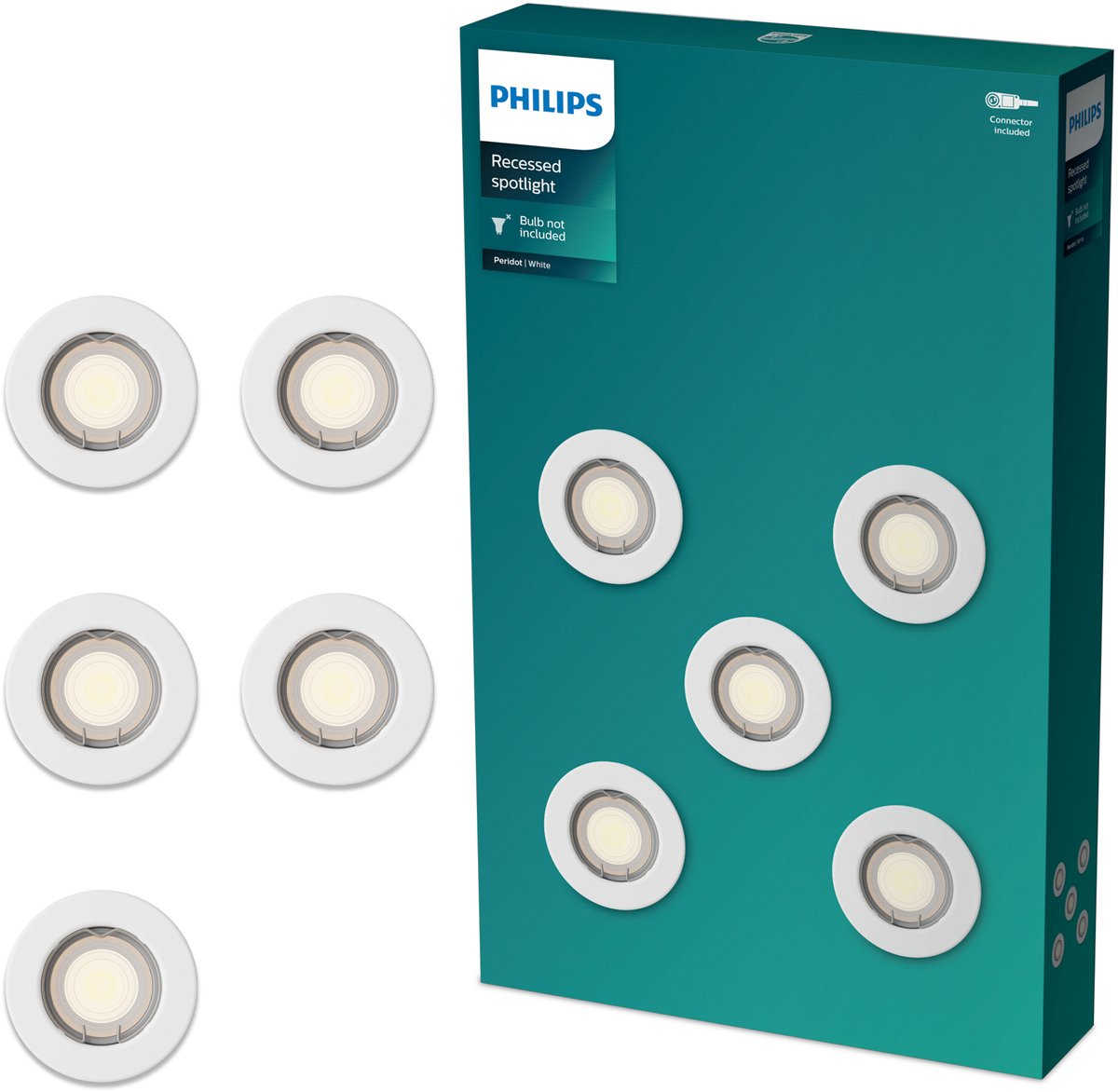 Philips LED Spot encastrable Philips Peridot - culot gu10 - blanc - rond - tête fixe - lot de 5