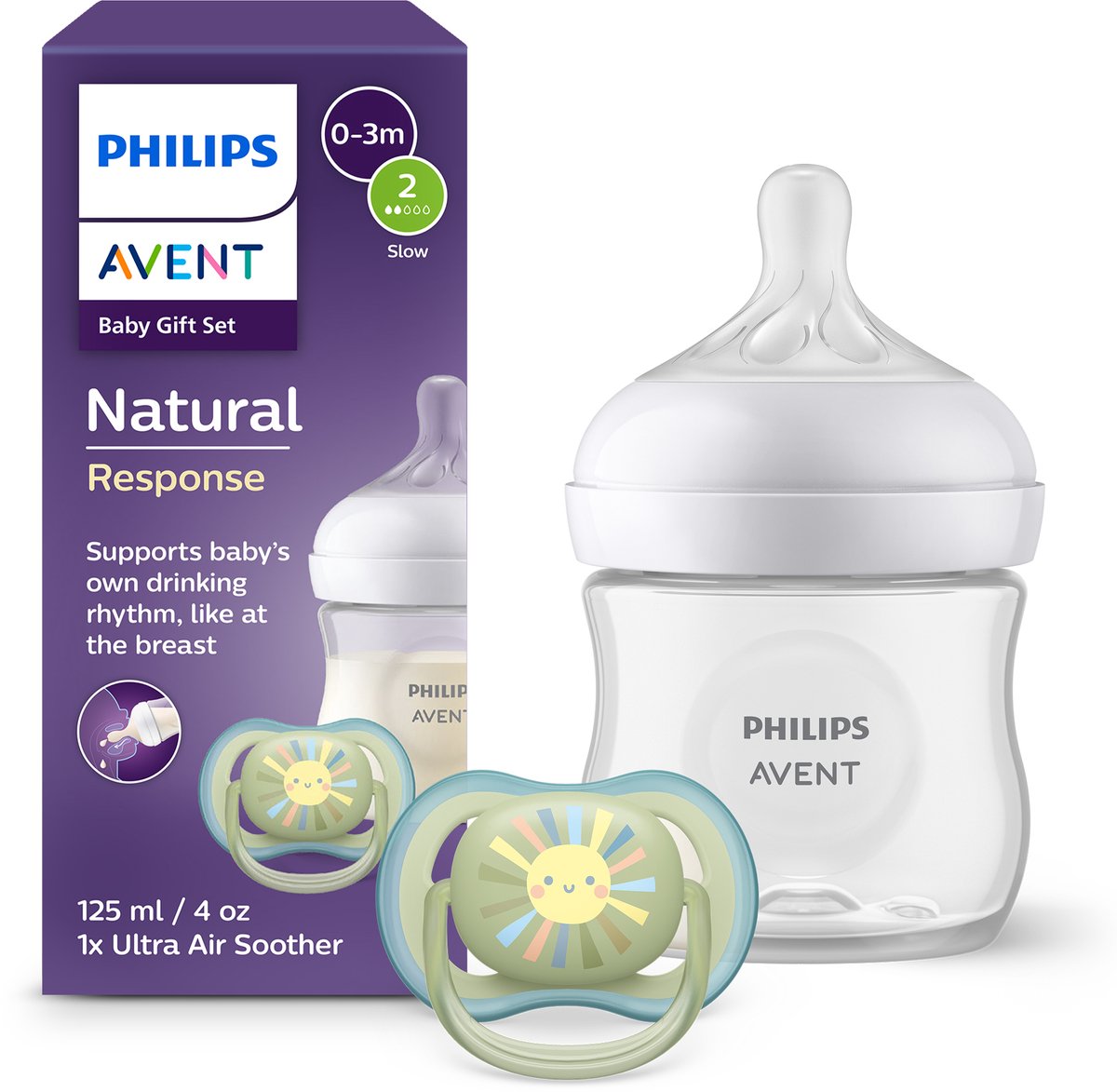 Philips avent natural réponse - coffret cadeau - biberon 125 ml et tétine ultra air 0-6 mois - débit 2 - scd837 10