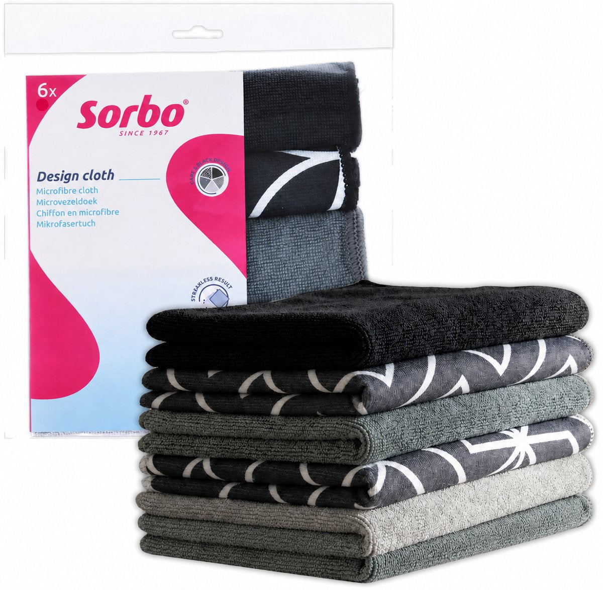 Sorbo gris noir – chiffons microfibres – 6 pièces – sans traces, sans graisse – utilisation sèche et humide