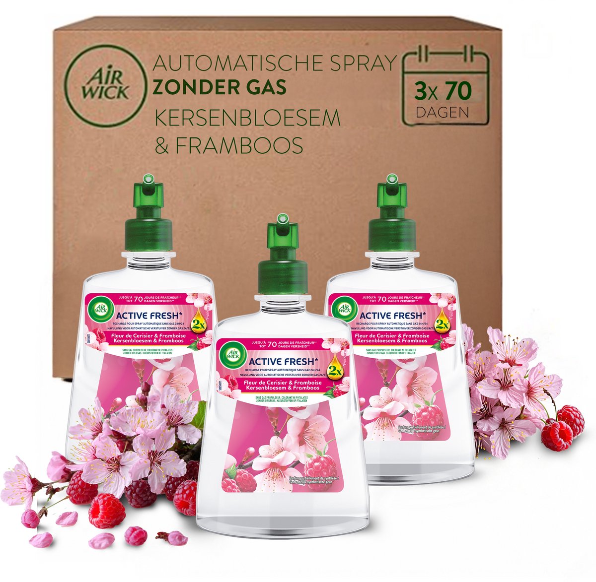 Air wick - désodorisant actif fleur de cerisier - 3 recharges