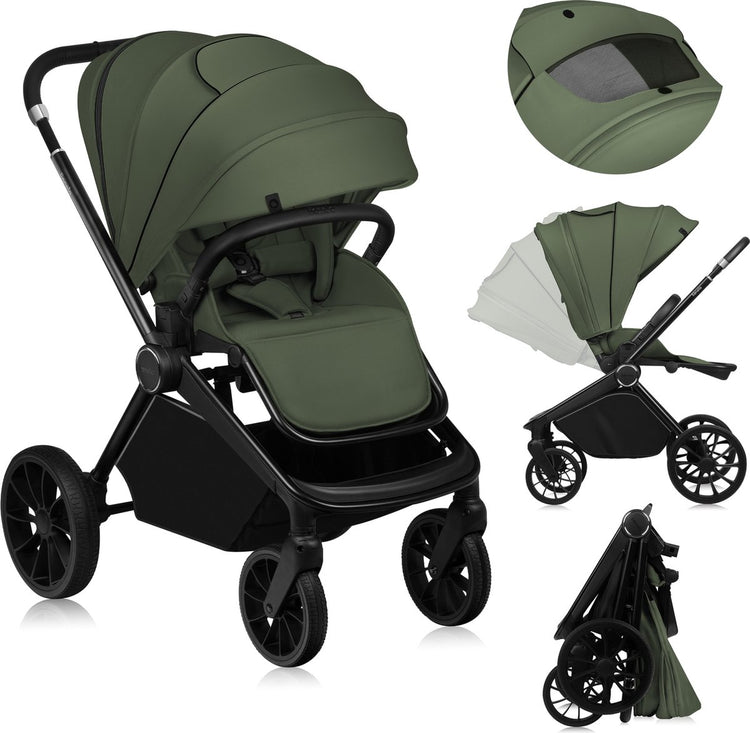 Poussette Lionelo mika plus - roues tout terrain - légère - siège réglable - capote XXL avec UPF 50+ - pliable compacte - accessoires inclus
