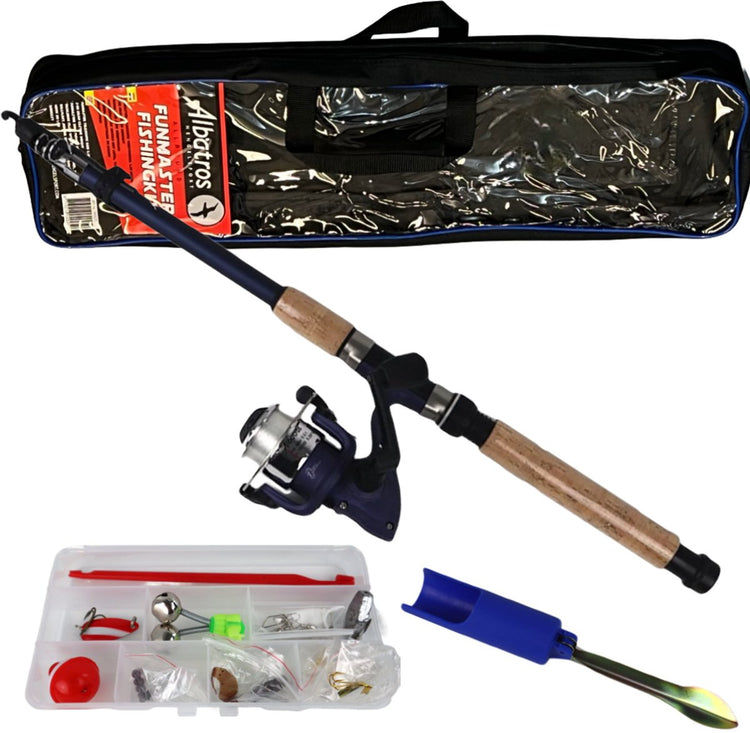 Kit de pêche Albatros funmaster - ensemble de cannes à pêche télescopiques - 210 cm - 10-30 g - avec étui complet et boîte à matériel