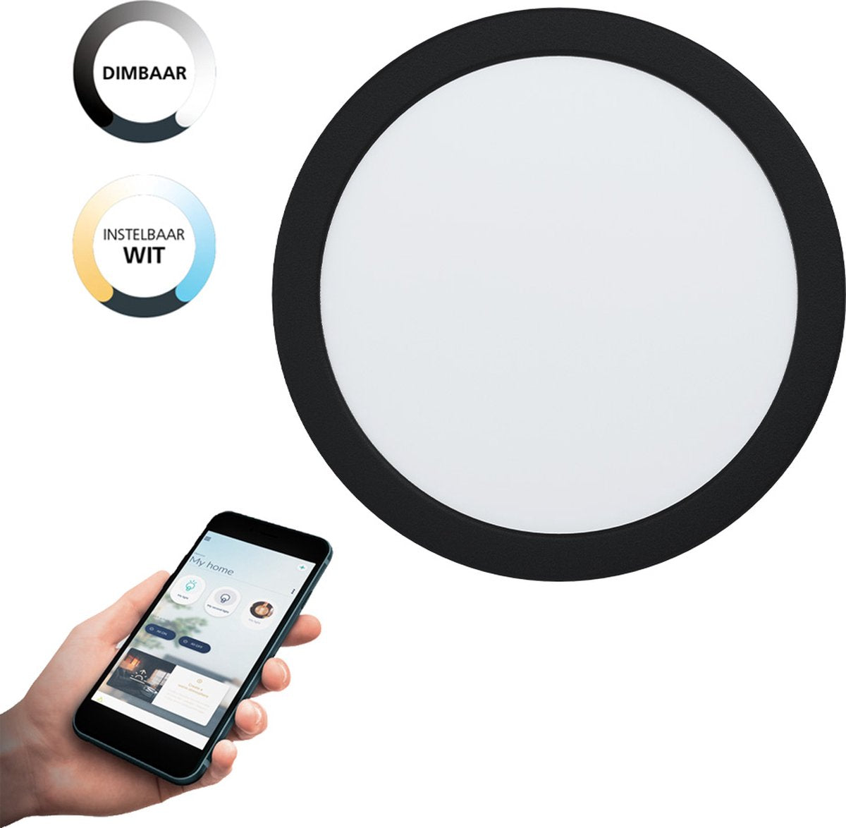 Lampe encastrable intelligente Eglo connect.z fueva-z - ø 21,6 cm - noir et blanc - lumière blanche orientable - dimmable - zigbee