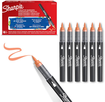 Marqueurs de peinture acrylique marqueur créatif Sharpie | pointe du pinceau | marqueurs à peinture à l'eau | l'encre ne bave pas et convient à la plupart des surfaces | orange | 6 pièces