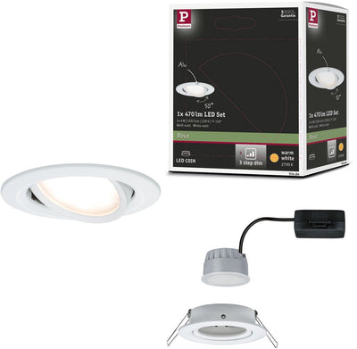 Paulmann lampe à encastrer LED 3 niveaux nova coin orientable ronde 84 mm 50° coin 6w 470lm 230v dimmable 2700k blanc mat