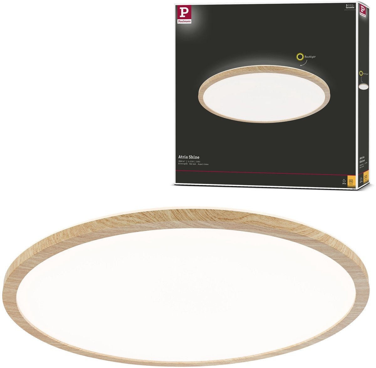 Paulmann panneau LED atria brille rétroéclairage ip44 rond 420 mm 22w 2300lm 3000k aspect bois