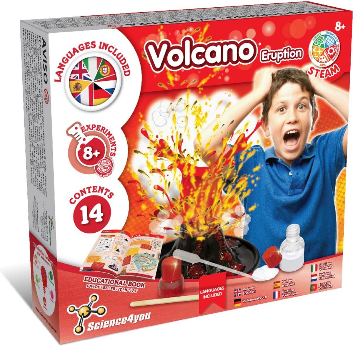 Science 4 you science4you éruption volcanique - ensemble d'expériences - ensemble d'expériences de 14 pièces - 8 expériences - pour les enfants à partir de 8 ans