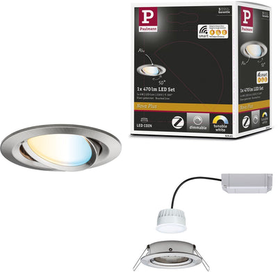 Paulmann Lampe encastrable LED Smart Home Zigbee 3.0 Nova Plus Coin orientable ronde 84 mm 50° Coin 6W 470lm 230V Dimmable Tunable Blanc Acier Brossé