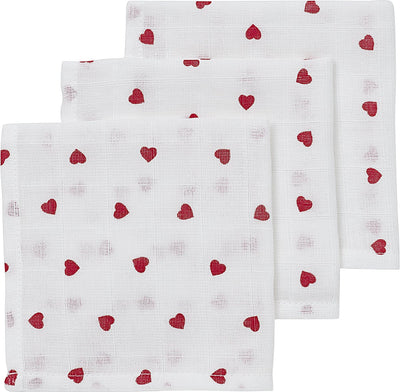 Lingettes buccales Meyco baby sweet heart - paquet de 3 - hydrophiles - rouge - 30x30cm