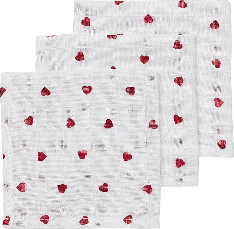Lingettes buccales Meyco baby sweet heart - paquet de 3 - hydrophiles - rouge - 30x30cm