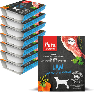Animaux illimités - nourriture humide pour chiens - agneau - repas cuit à la vapeur - 7 contenants x 395g
