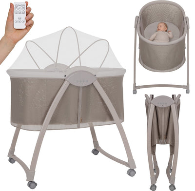 Berceau électrique Lionelo Gaya - de la naissance à 9 kg - bascule automatique - 3 vitesses de berceau - vibration - bruit blanc 12 mélodies - télécommande - pliable - roues avec freins - matelas T25 - moustiquaire