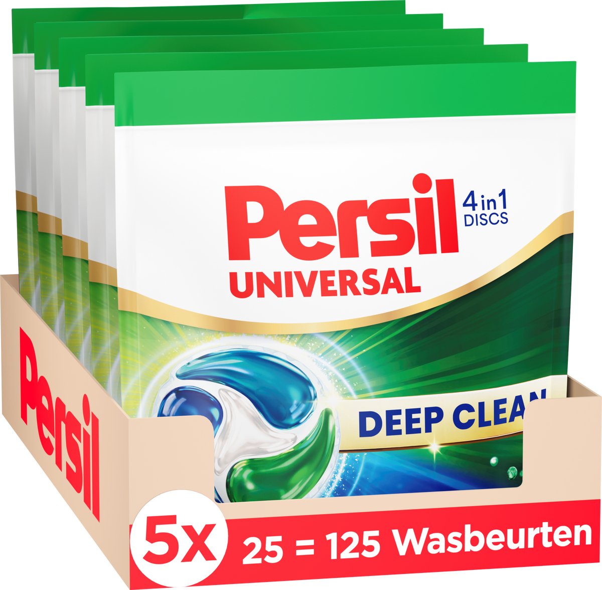 Disques Persil universels - capsules lessives - disques 4 en 1 - pour toutes les couleurs de linge - détachage - 5 x 25 lavages