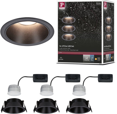 Paulmann lampe encastrable LED 3-step-dim cole coin lot de 3 ip44 rond 88mm coin 3x6w 3x470lm 230v dimmable 2700k noir