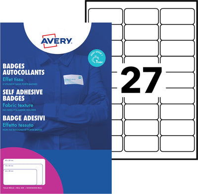 Etiquette badge Avery 63,5x29,6mm 20 feuilles 10 étiquettes par feuille blanc