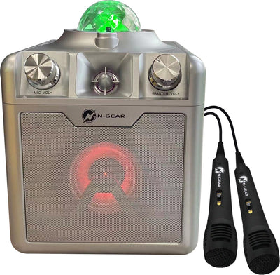 N-gear disco star 710 argent - enceinte bluetooth - kit karaoké - boîte de fête avec projecteur d'étoiles 2 microphones