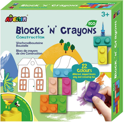 Avenir block 'n crayons - bâtiments - 12 couleurs et 3 formes de blocs - 3 pages à colorier - 3+