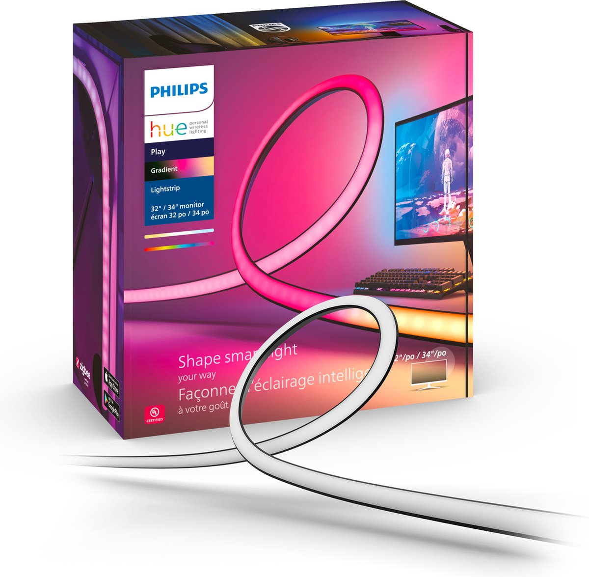 Moniteur PC Philips Hue Play Gradient Light Strip - Lumière blanche et colorée - Moniteur 3x 24-27 pouces