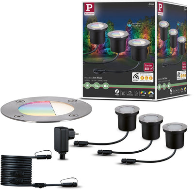 Paulmann Plug Shine LED Lampe encastrable au sol Smart Home Zigbee 3.0 RGBW Basic Set IP67 RGBW+ 3x3,7W Argent
