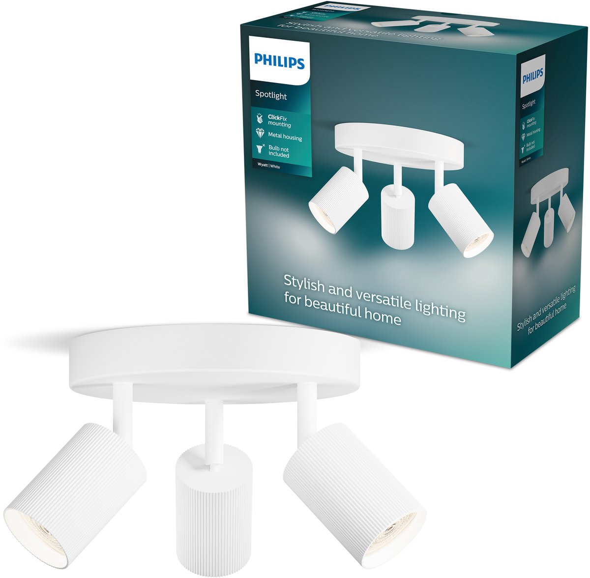 Spot en saillie Philips Wyatt - culot LED Gu10 - orientable - 3 points lumineux - plaque de base ronde - clickfix - blanc