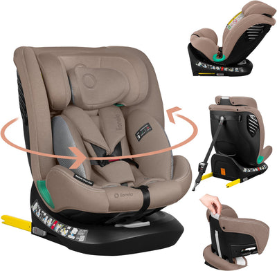 Siège auto Lionelo Bastiaan One i‑size – attache supérieure ISOFIX 4 en 1 – vers l'arrière – base pivotante à 360° – appui-tête réglable en mousse à mémoire de forme – 40–150 cm – utilisation longue durée haut niveau de sécurité