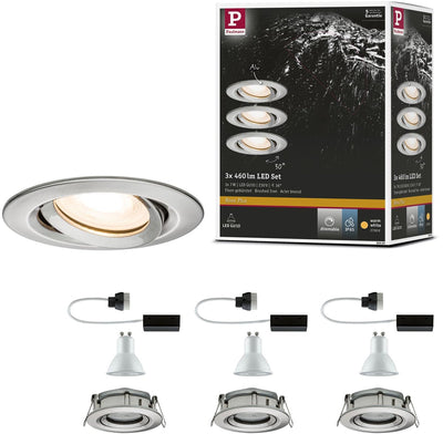 Paulmann lampe encastrable LED Nova Plus lot de 3 orientable IP65 ronde 93 mm 30° Gu10 3x7W 3x460lm 230V dimmable 2700K acier brossé