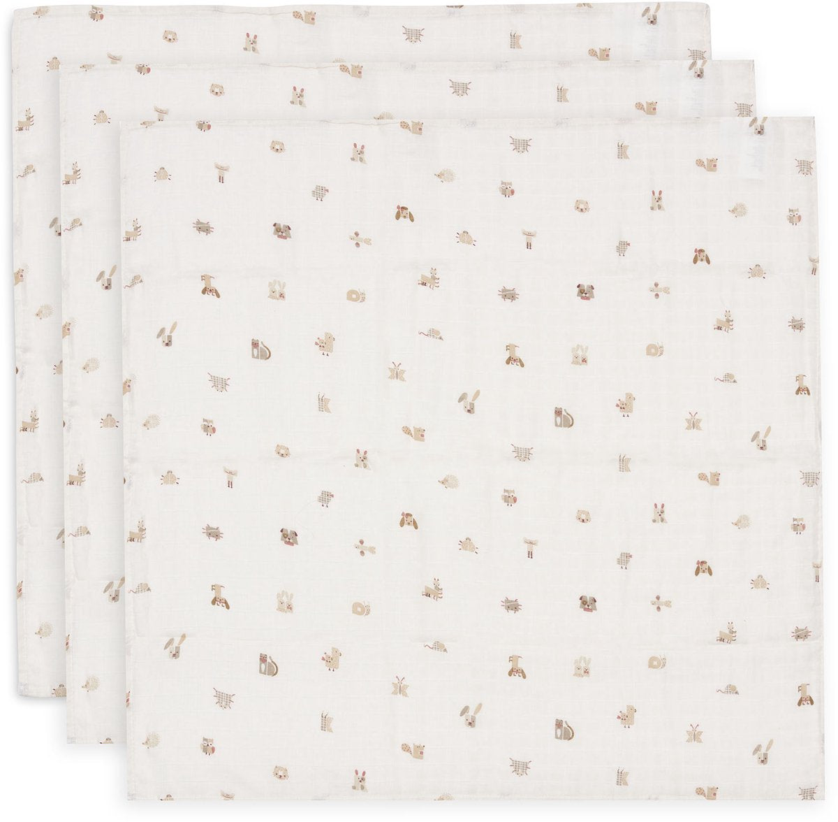 Jollein chiffon hydrophile petit - 70x70cm - amis des animaux - 3 pièces