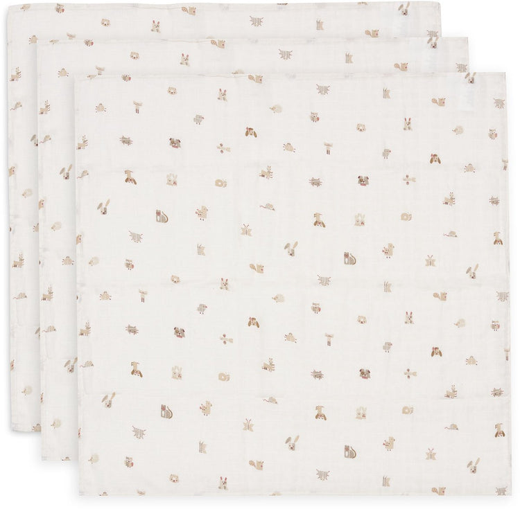 Jollein chiffon hydrophile petit - 70x70cm - amis des animaux - 3 pièces